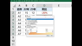 ［Excel］同比增长数据设置不同颜色标记