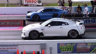 Twin Turbo R8 vs Nissan GTR and Twin Turbo R8 1/4 Mile