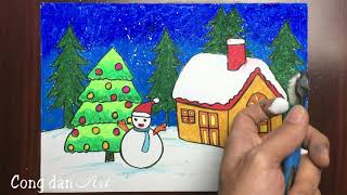 Painting the theme of Christmas | The most beautiful simple Christmas # 174  | Cong dan art - YouTube