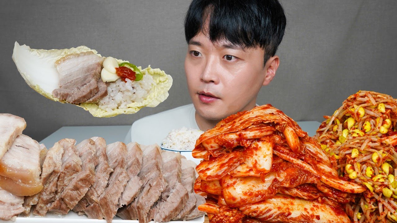 [와차밥] 무수분 수육 매운겉절이 콩나물무침 보쌈 먹방 Spicy Kimchi & Pork ASMR MUKBANG REAL SOUND EATING SHOW