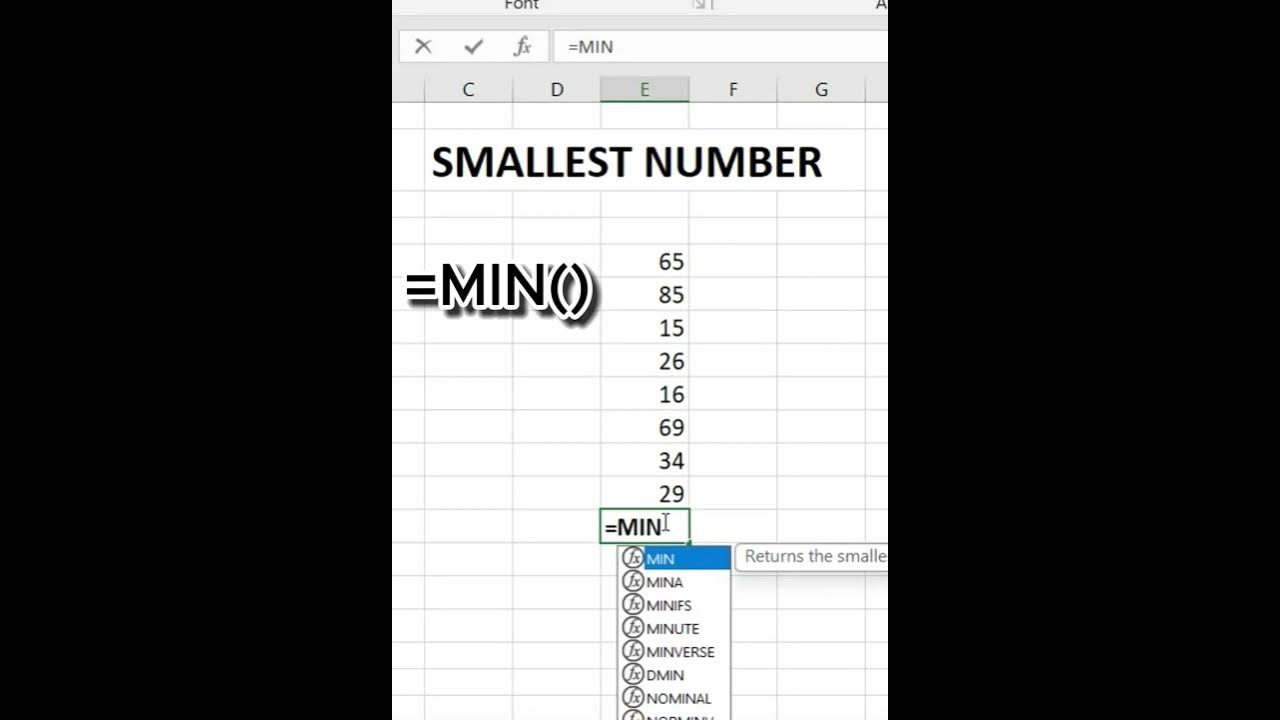 Smallest number in ms excel how to find minimum number youtube