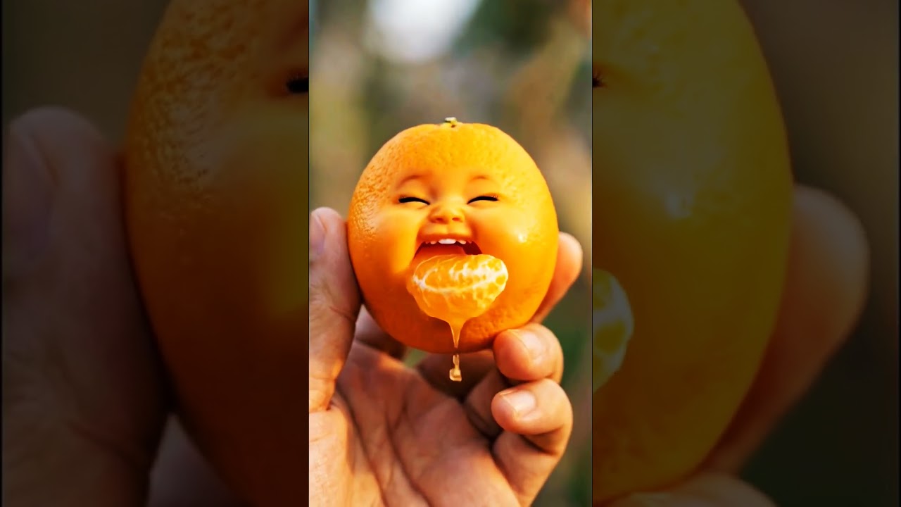 A large orange eating a small orange slice.....❤️‍🔥Ai video Shorts 🧡