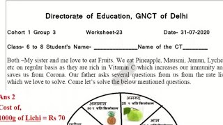 31st July Class 6th to 8th DOE Worksheet in Hindi and English