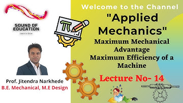 Lecture 14- Topic- Maximum Mechanical Advantage, Maximum Efficiency of Machine (Hindi).