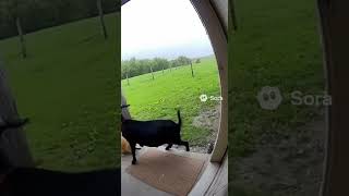 Козёл спас кота от нападения орла (камера видеонаблюдения)