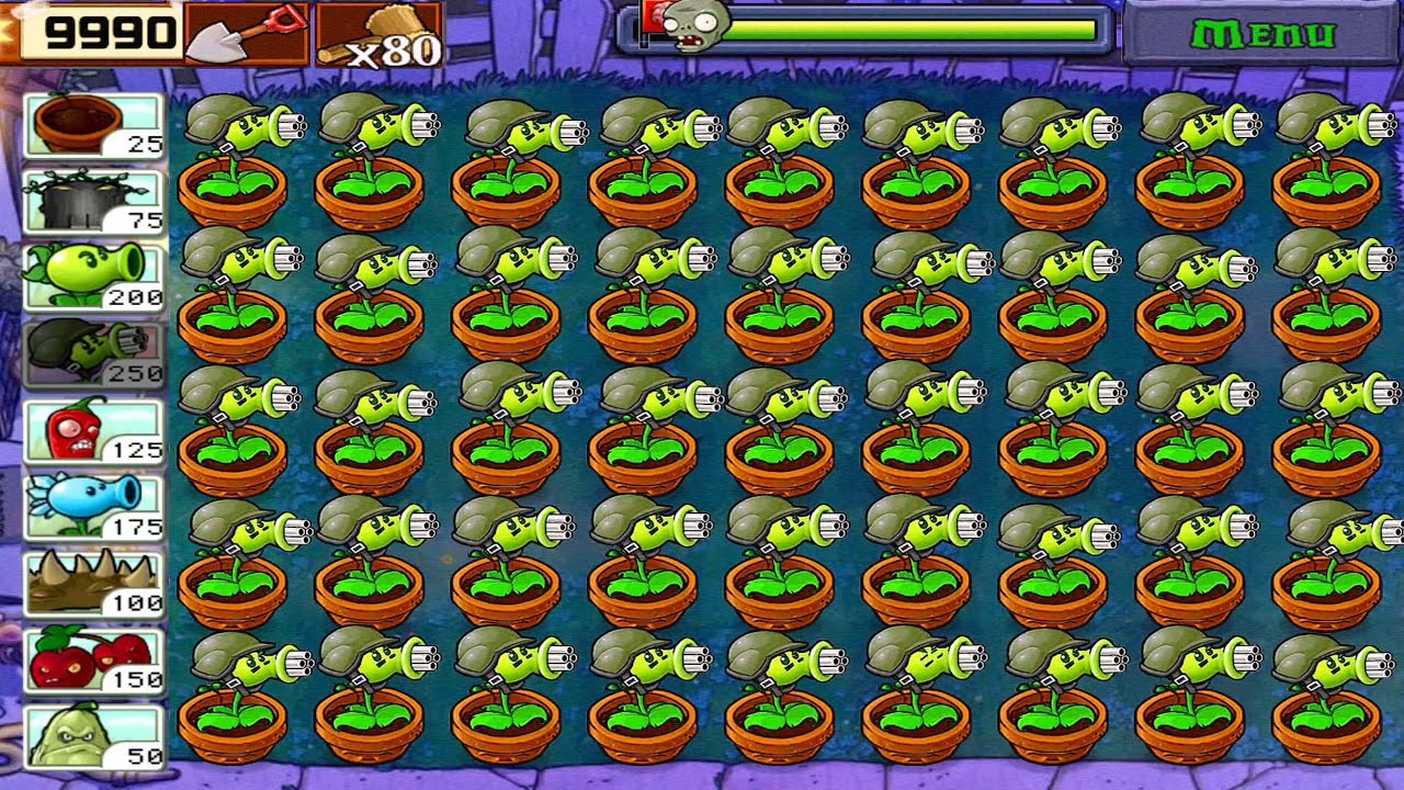 Plants vs Zombies • 99 Gatling in Pot vs 99 Zombies • Survival Night ...