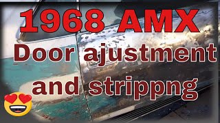 1968 amc amx go pack restoration, adjusting passenger door, striping paint and fill