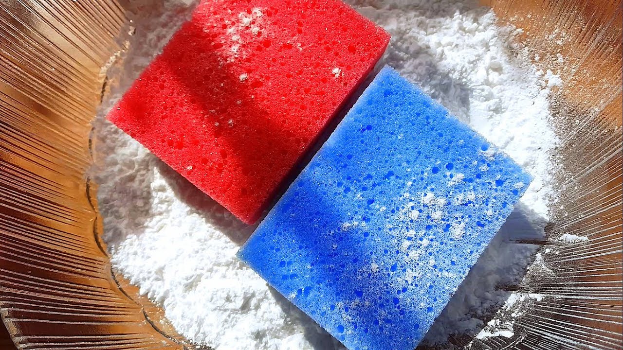 Sponges in cornstarch - squeezing & ripping |WATCH IN HD| ig @asmr_by_ann
