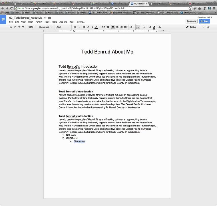 How to add a bulleted or numbered list to a Google Document and Hyperlink the items.avi