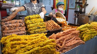 줄서서 먹는 대왕김말이, 오징어튀김! 비트와 치자로 반죽 / giant seaweed roll, deep-fried squid - korean street food