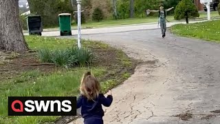 Adorable toddler obsessed with her big brother waits for him to get off  school bus everyday | SWNS
