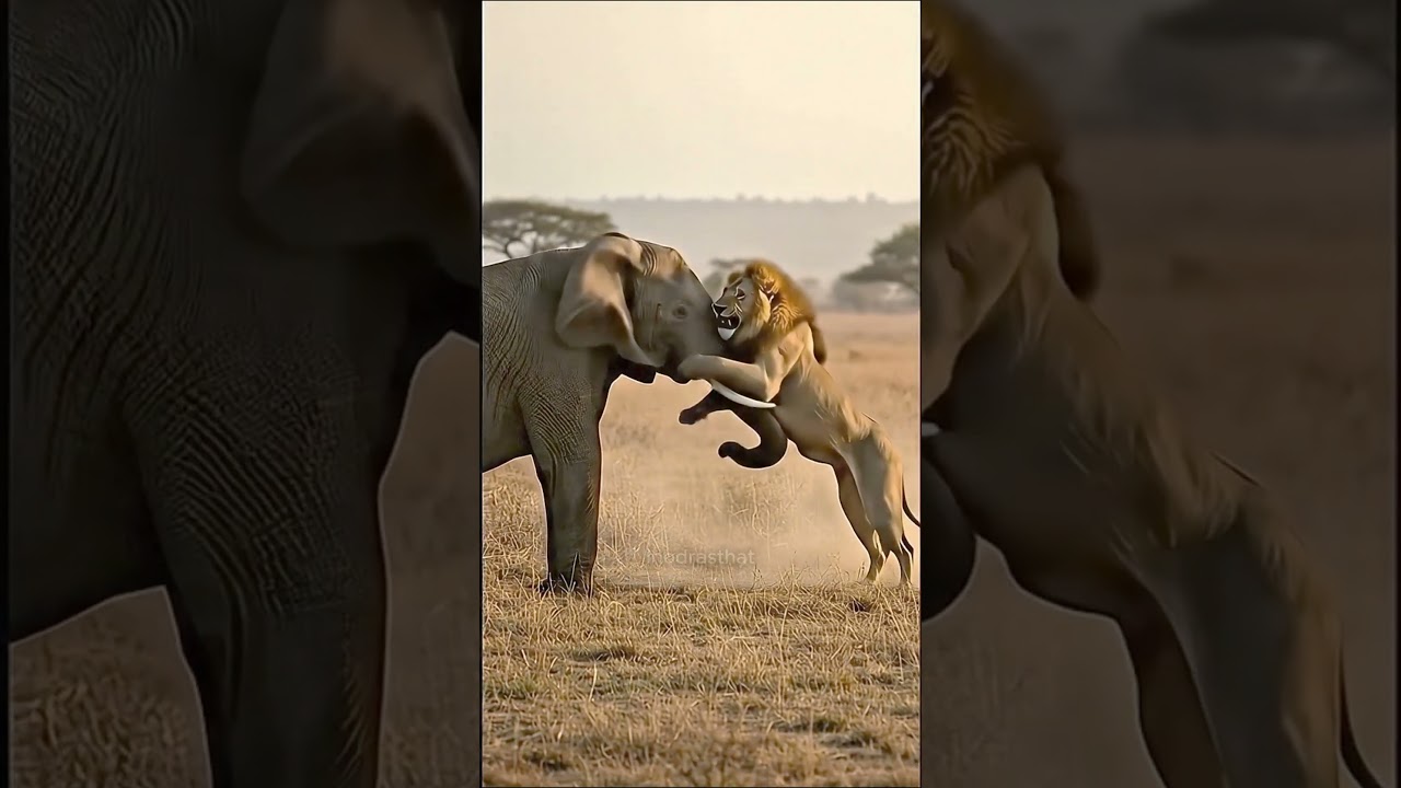 Elephant's Tusks Destroy Attacking Lion 🐘 