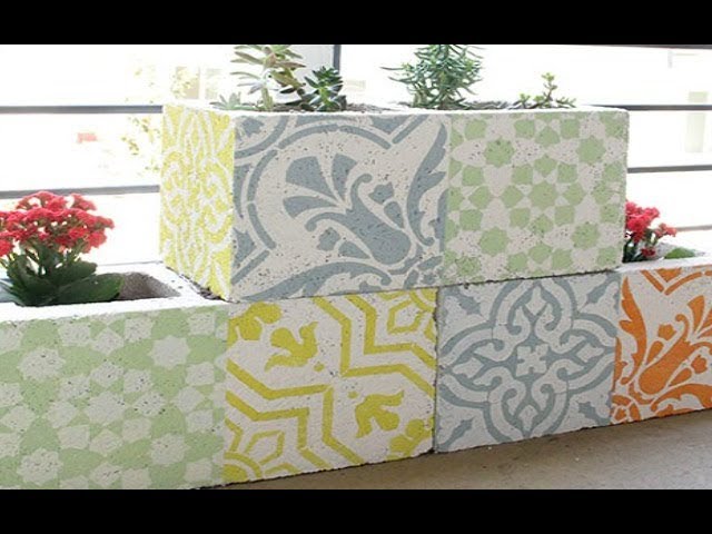 Stenciled Cinder Block Planter Tutorial