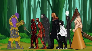 Thanos Vs Venom, Carnage, Jason, Jeff, Slender-Man, Piramyd Head, Nemesis - Drawing Cartoon 2