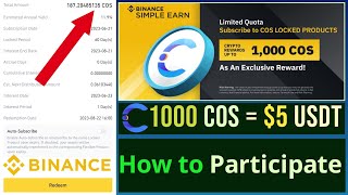 How to Get 1000 COS in Rewards || Binance New Offer || COS Locked Products || Simple Earn