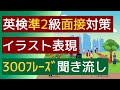 【英検準2級面接対策】【2次試験イラスト説明(進行形)】【聞き流し】準2級のスピーキング（面接試験）のイラスト説明で出てくる可能性の高い300ﾌﾚｰｽﾞを聞き流すことができます。