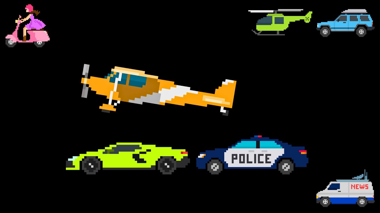 Basic Vehicles 4 | 8-Bit Pixel Art Cars, Trucks, Boat & Airplane