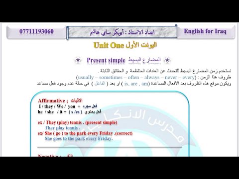 انكليزي خامس اعدادي اليونت الاول الدرس الاول الملزمة بالوصف