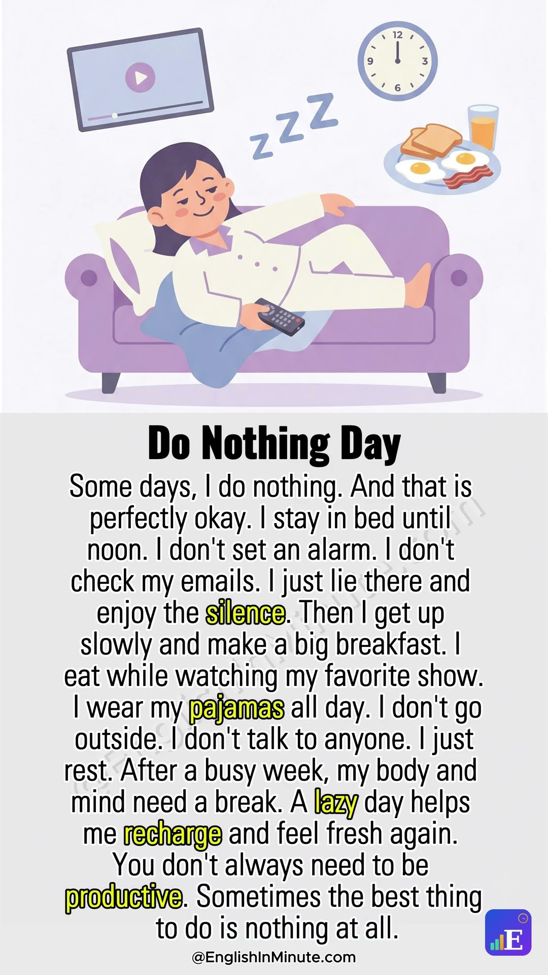 😴 A Lazy Day | 1-Minute English Reading for Beginners  #learnenglish #englishforbeginners