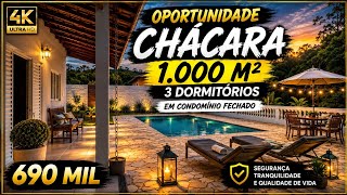 Cód 🍀Chácara 1.000 m² em Condomínio Fechado Região de  Ibiúna – 3 Dormitórios, 690 mil
