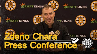 Zdeno Chara addresses media at TD Garden after number retirement news