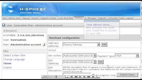Setting up a merchant gateway in H-Sphere - Reseller Guide - Host Department LLC