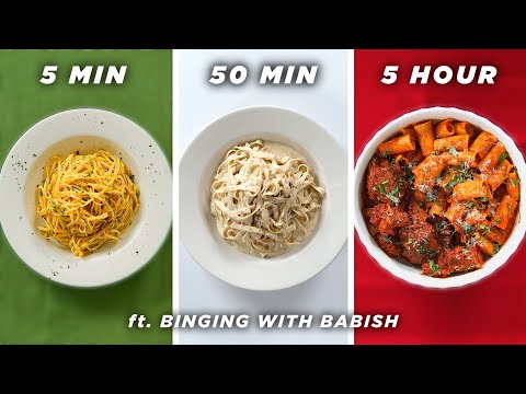 5 Min vs. 50 Min vs. 5 Hour Pasta (ft. Binging With Babish) • Tasty