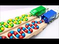 Marble ASMR Run Race ☆ HABA Slope & Retro Makita Truck,Excavator,Garbage Truck,Dump Truck, Ambulance