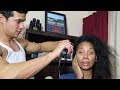 HUSBAND STRAIGHTENS WIFE'S CURLY 3C HAIR