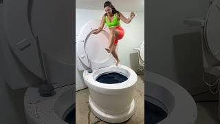 SUPER HIGH JUMP into Worlds Largest Toilet Black Pool in Slow Motion BIG SPLASH #shorts