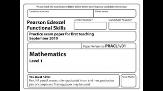 Functional Skills Maths L1 Practice Paper 1 Pearson Edexcel Reform (Complete)