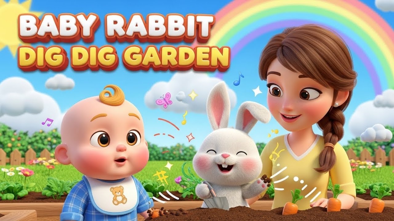 Baby Rabbit Dig Dig Garden | Fun Kids Song | Playful Nursery Rhyme