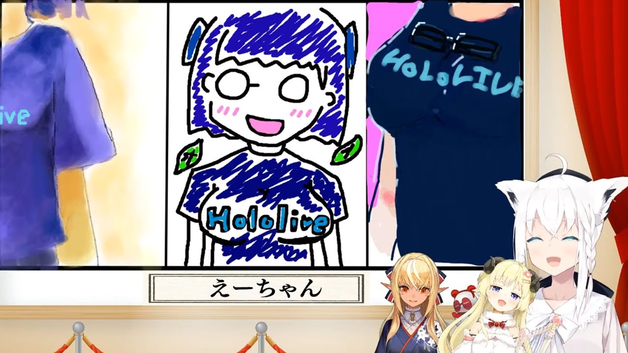 Shirakami Fubuki, Shiranui Flare & Tsunomaki Watame draw A-chan (Hololive)