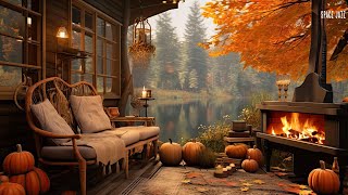 Autumn Cozy Lake House Porch Ambience with Smooth Piano Jazz Music Relaxing Jazz Instrumental Music