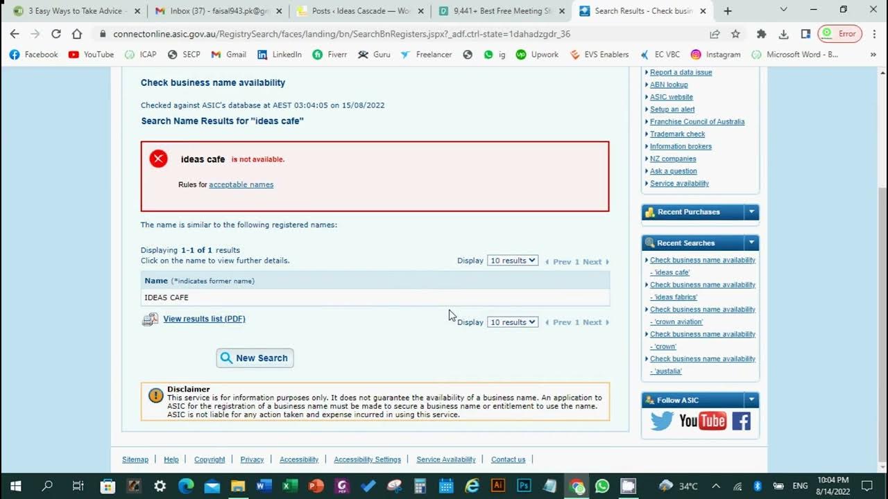 How to check availability of business name with ASIC connect - YouTube