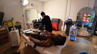 DEEP TISSUE MASSAGE USING HITECH EQUIPMENT 2 days out of bodybuilding show