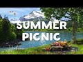 Picnic by the lake asmr ambience  relaxing summer ambience with lake sounds birdsongs campfire