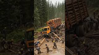 Massive Logging Truck Stuck in Deep Mud – Team Rescue Mission #truck #offroad #shorts