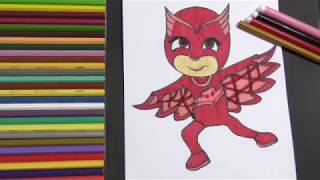 تعليم الرسم للاطفال | رسم فتاة البومه بطلة كرتون المقنعون الصغار بلباس النوم | pj masks