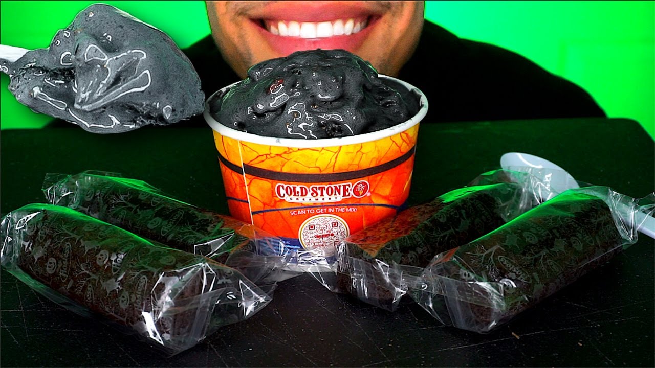 ASMR COLD STONE CREAMERY BLACK ICE CREAM KIT KAT OREO COOKIES M&M'S