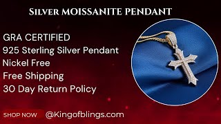 King Of Blings Charm Cross Pendant Shiny 2.0Ct Vvs D Moissanite Yellow Silver Mens Womens