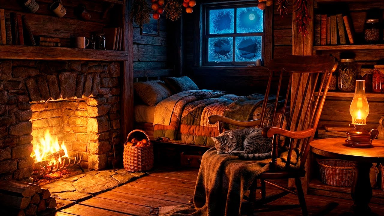 Cozy Cabin Night | Cat Purring & Fireplace Sounds for Deep Sleep