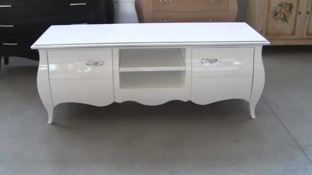 Mobile porta tv bombato laccato bianco lucido con foglia argento ... Dipingere vecchio armadio