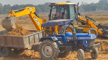 New Brand JCB 3DX Plus 2025 Loading Sonalika Mahindra Tractor trolley ll JCB Tractor Working Mud 