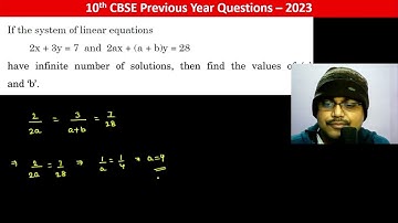 If the system of linear equations 2x + 3y = 7 and 2ax + (a + b)y = 28 have infinite number of