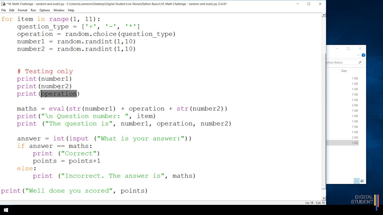 10. Math Challenge - random and eval() - Python 3 basics ...