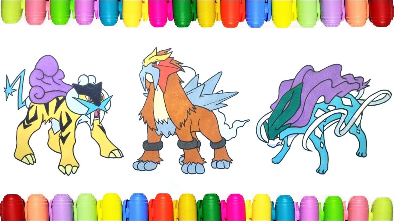  Pokemon  coloring  pages  for kids Raikou Entei  and 