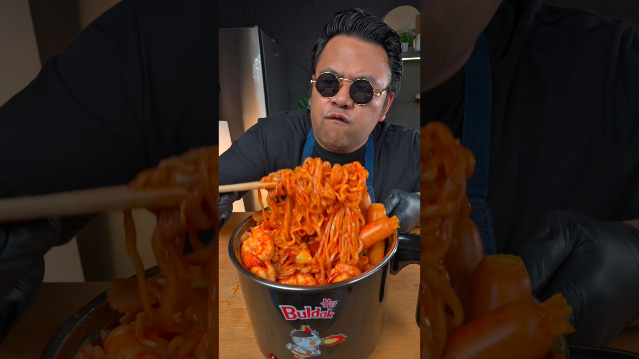 ทำมาม่าเผ็ดเกาหลีทะเลเดือด 🍜 #shorts #food #mukbang