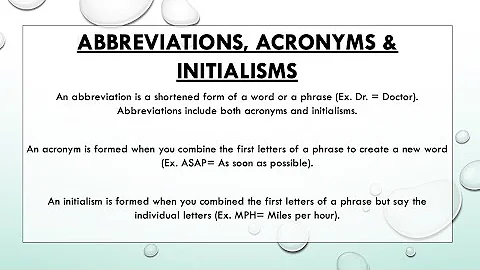 Abbreviations, Acronyms, & Initialisms (Year 5 please learn the following for a test on Monday)