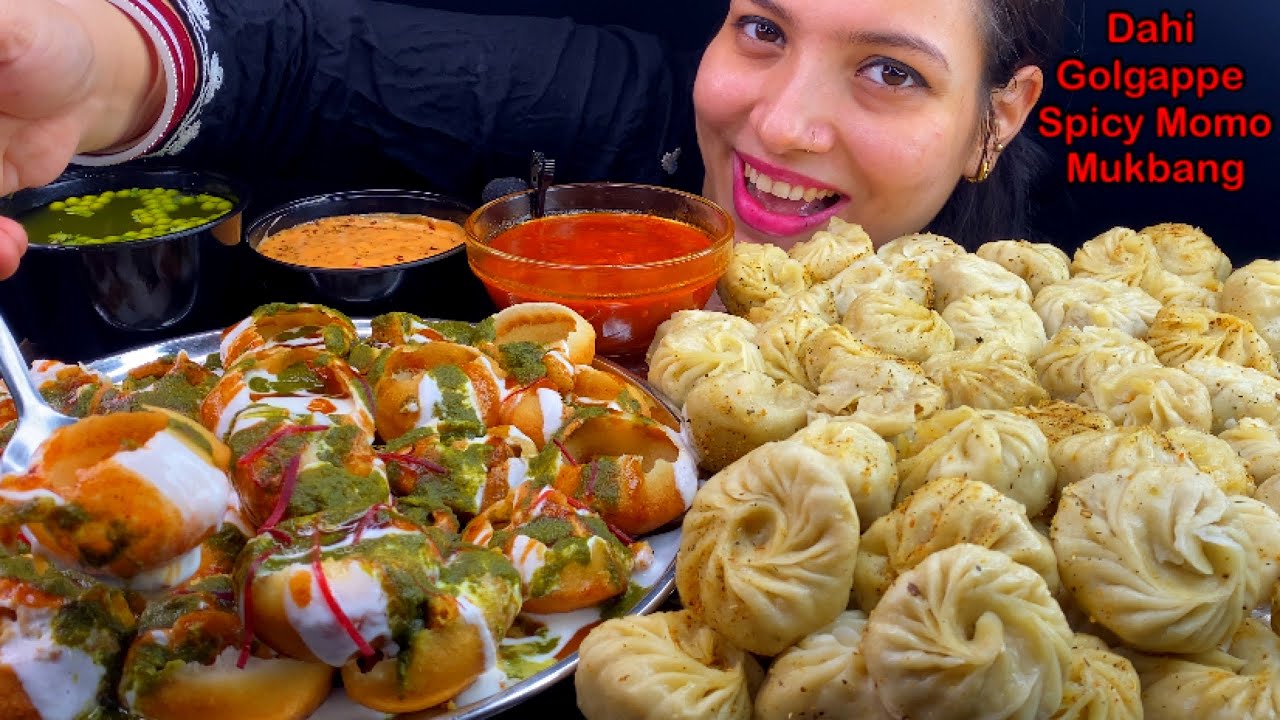 Eating Dahi Golgappe, Spiciest🔥 Momo Mukbang | Indian Street Food Eating Mukbang | Food Eating Show